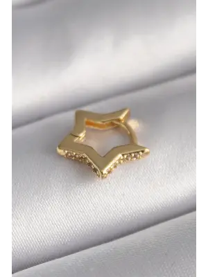 316L Çelik Gold Renk Zirkon Taş Detaylı Yıldız Model Tragus Piercing