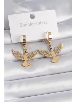   Altın Zirkon Taşlı Anka Kuşu Model Çelik Küpe