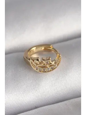 316L Çelik Gold Renk Zirkon Taşlı Ay Yıldız Model Tragus Piercing
