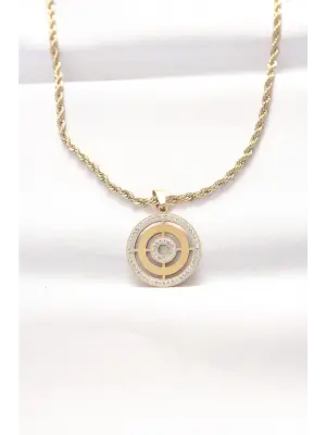  Altın  Zirkon Taşlı Burgu Zincirli Çelik Kolye