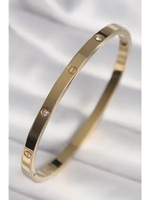 316L Çelik Gold Renk Zirkon Taşlı Cartier Model Kadın Bilezik