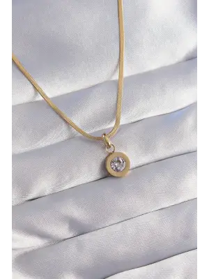  Altın  Zirkon Taşlı Model Çelik Kolye