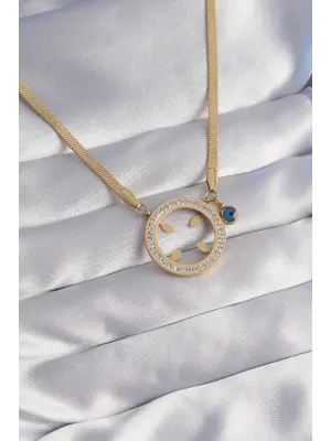  Altın  Zirkon Taşlı Çeyrek Takılabilir Çelik Kolye