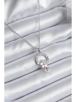  Altın  Zirkon Taşlı Çiçek Model  Çelik Kolye