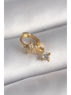 316L Çelik Gold Renk Zirkon Taşlı Çiçek Model Sallantı Detay Tragus Piercing