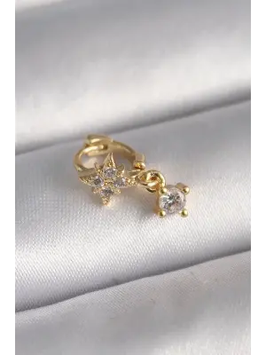 316L Çelik Gold Renk Zirkon Taşlı Çiçek Model Sallantı Detay Tragus Piercing