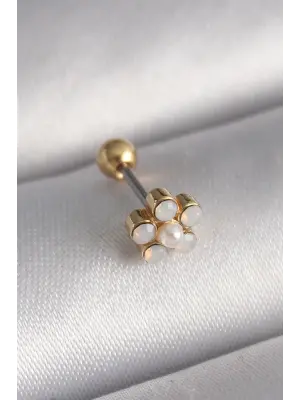 316L Çelik Gold Renk Zirkon Taşlı Çiçek Model Tragus Piercing