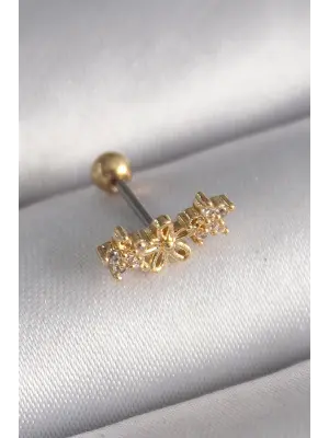 316L Çelik Gold Renk Zirkon Taşlı Çiçek Tragus Piercing