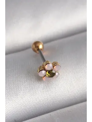 316L Çelik Gold Renk Zirkon Taşlı Çiçek Tragus Piercing