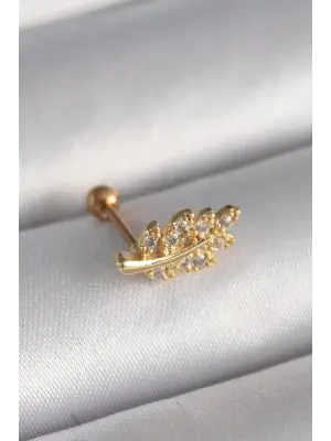 316L Çelik Gold Renk Zirkon Taşlı Dal Tragus Piercing