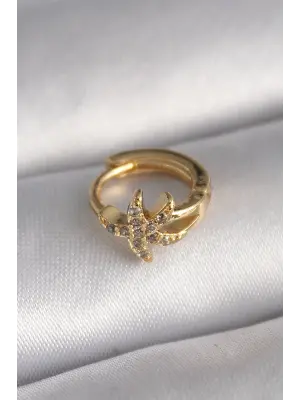 316L Çelik Gold Renk Zirkon Taşlı Deniz Yıldızı Model Tragus Piercing