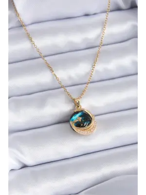 316L Çelik Gold Renk Zirkon Taşlı Gezegen Model Kadın Kolye