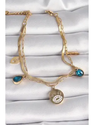 316L Çelik Gold Renk Zirkon Taşlı Göz İşleme Figür Kadın Bileklik