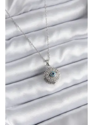  Altın  Zirkon Taşlı Göz Model  Çelik Kolye