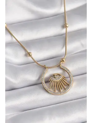  Altın  Zirkon Taşlı Göz Model  Çelik Kolye
