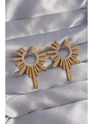   Altın Zirkon Taşlı Güneş Figürlü Küpe