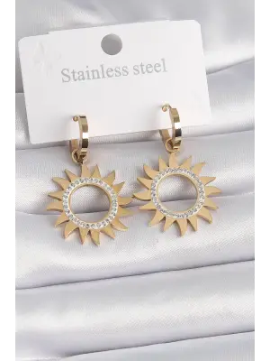   Altın Zirkon Taşlı Güneş Model Çelik Küpe