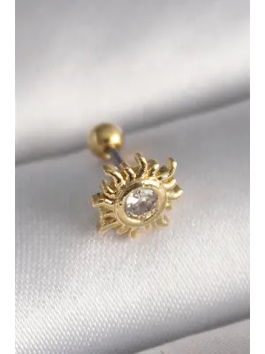 316L Çelik Gold Renk Zirkon Taşlı Güneş Tragus Piercing