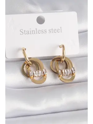   Altın Zirkon Taşlı Halka Model Çelik Küpe