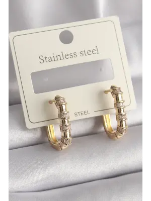   Altın Zirkon Taşlı Halka Model Çelik Küpe
