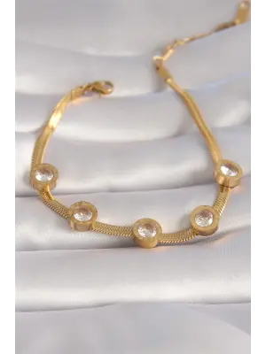 316L Çelik Gold Renk Zirkon Taşlı İtalyan Zincir Model Kadın Bileklik