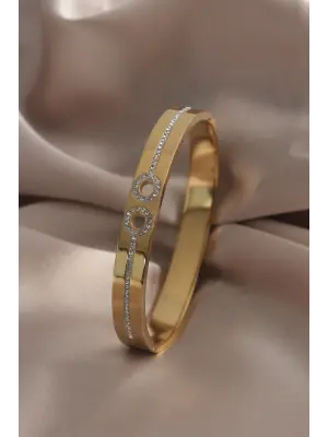 316L Çelik Gold Renk Zirkon Taşlı Kadın Kelepçe