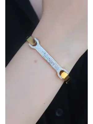 316L Çelik Gold Renk Zirkon Taşlı Kadın Kelepçe
