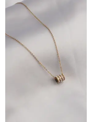 316L Çelik Gold Renk Zirkon Taşlı Kadın Kolye