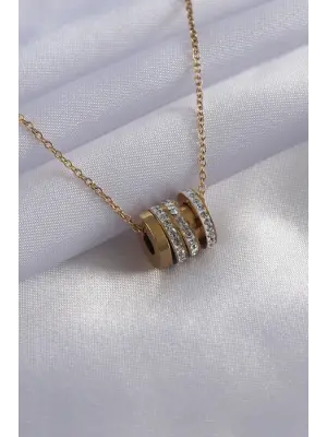  Altın  Zirkon Taşlı  Çelik Kolye