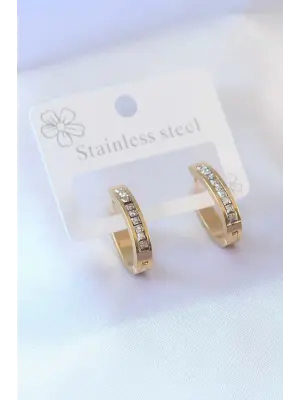 316L Çelik Gold Renk Zirkon Taşlı Kadın Küpe