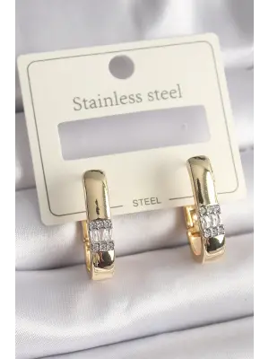   Altın Zirkon Taşlı Çelik Küpe