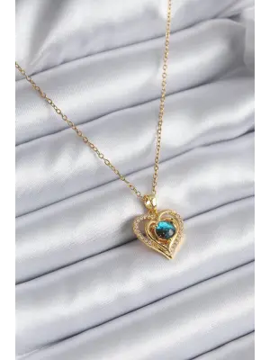  Altın  Zirkon Taşlı Kalp Galaksi Model  Çelik Kolye