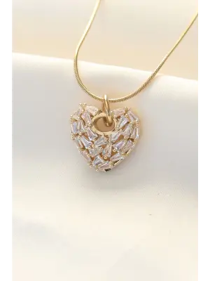  Altın  Zirkon Taşlı Kalp Çelik Kolye