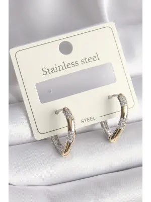   Altın Zirkon Taşlı Kalp Model Çelik Küpe