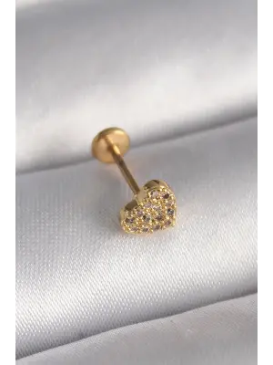 316L Çelik Gold Renk Zirkon Taşlı Kalp Model Tragus Piercing