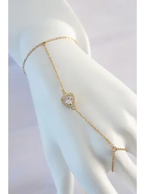 316L Çelik Gold Renk Zirkon Taşlı Kalp Tasarımlı Şahmeran