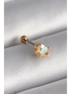 316L Çelik Gold Renk Zirkon Taşlı Kalp Tragus Piercing