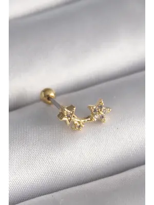 316L Çelik Gold Renk Zirkon Taşlı Kalp Tragus Piercing