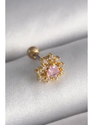 316L Çelik Gold Renk Zirkon Taşlı Kalp Tragus Piercing