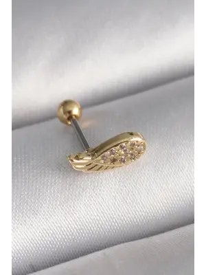 316L Çelik Gold Renk Zirkon Taşlı Kanat Tragus Piercing