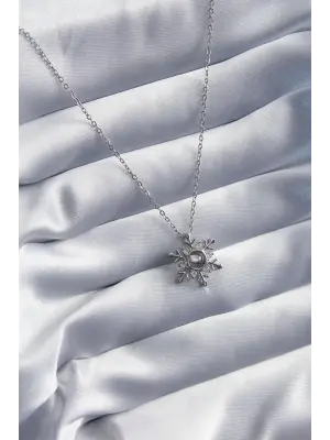  Altın  Zirkon Taşlı Kar Tanesi Projeksiyon Model  Çelik Kolye