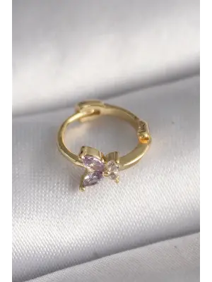 316L Çelik Gold Renk Zirkon Taşlı Kelebek Model Tragus Piercing