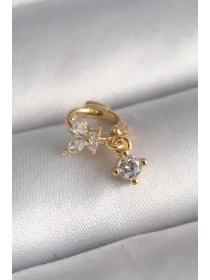 316L Çelik Gold Renk Zirkon Taşlı Kelebek Sallantı Detay Tragus Piercing