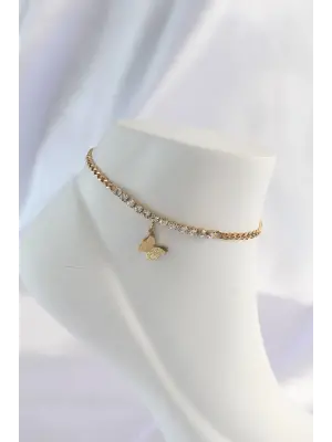316L Çelik Gold Renk Zirkon Taşlı Kelebek Tasarımlı Halhal