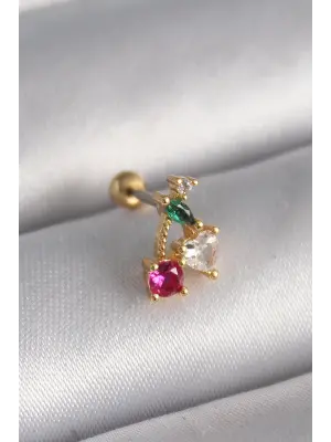 316L Çelik Gold Renk Zirkon Taşlı Kiraz Tragus Piercing