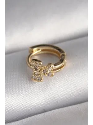 316L Çelik Gold Renk Zirkon Taşlı Kurdele Model Tragus Piercing