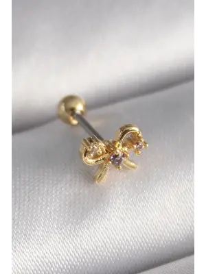316L Çelik Gold Renk Zirkon Taşlı Kurdele Tragus Piercing
