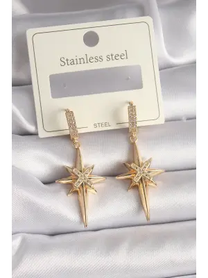   Altın Zirkon Taşlı Kutup Yıldız Model Çelik Küpe