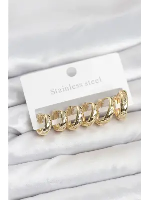 316L Çelik Gold Renk Zirkon Taşlı Kutup Yıldızı Model Halka Küpe Seti