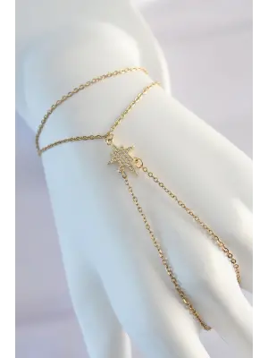 316L Çelik Gold Renk Zirkon Taşlı Kutup Yıldızı Tasarımlı Şahmeran